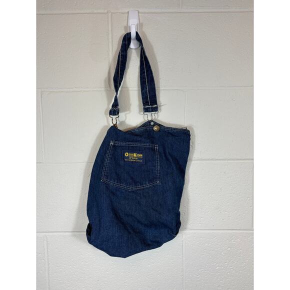 Vintage OshKosh B'Gosch Denim Tote Bag Upcycled Pocket Blue Shoulder Handbag - Picture 2 of 6